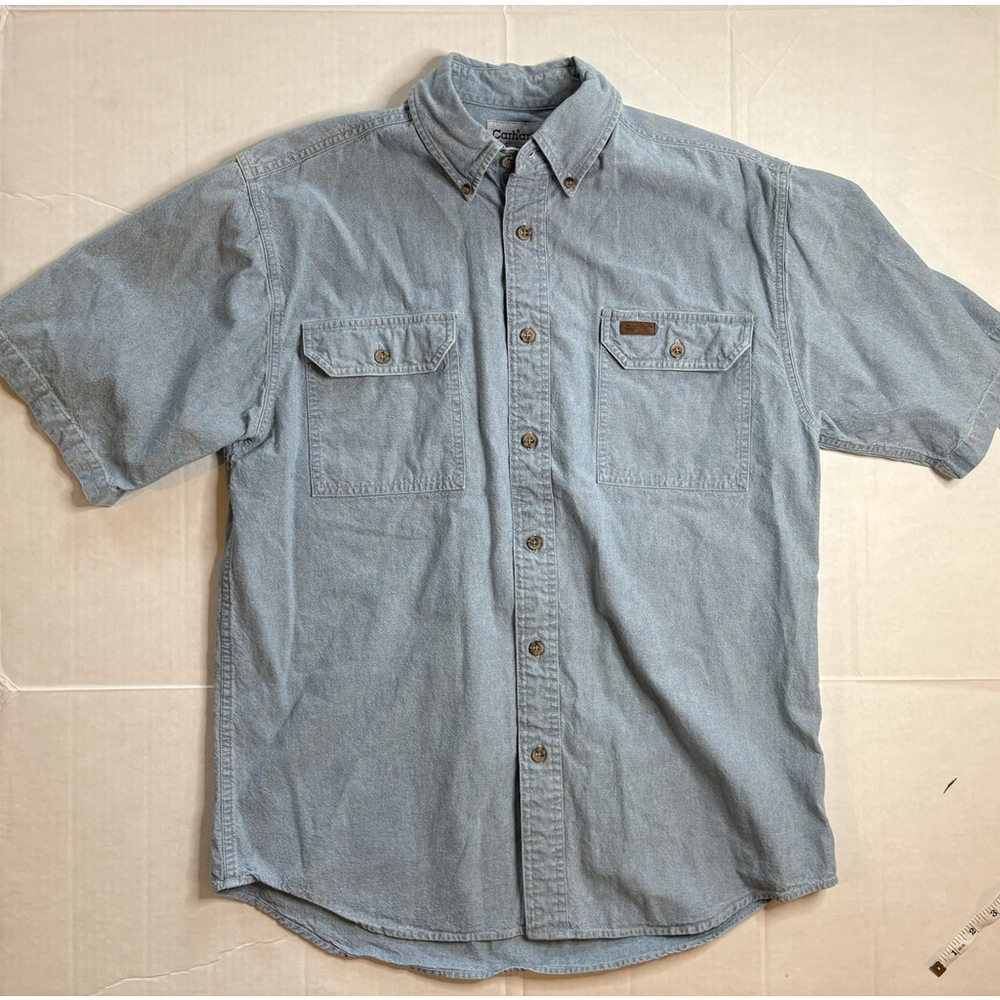 Carhartt Men's 100% Cotton Denim Relaxed Fit Work Shirt Blue Medium